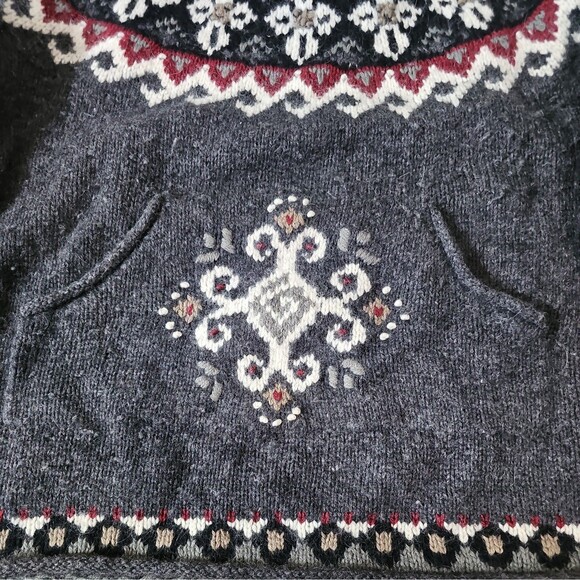 Icelandic Design L Quarter Zip Navy Gray Red Fair Isle 100% Cotton Sweater Fall - Picture 3 of 8